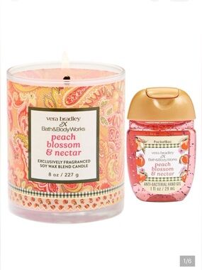 BBW x Vera Bradley Peach Blossom & Nectar Single-Wick Candle + PocketBac